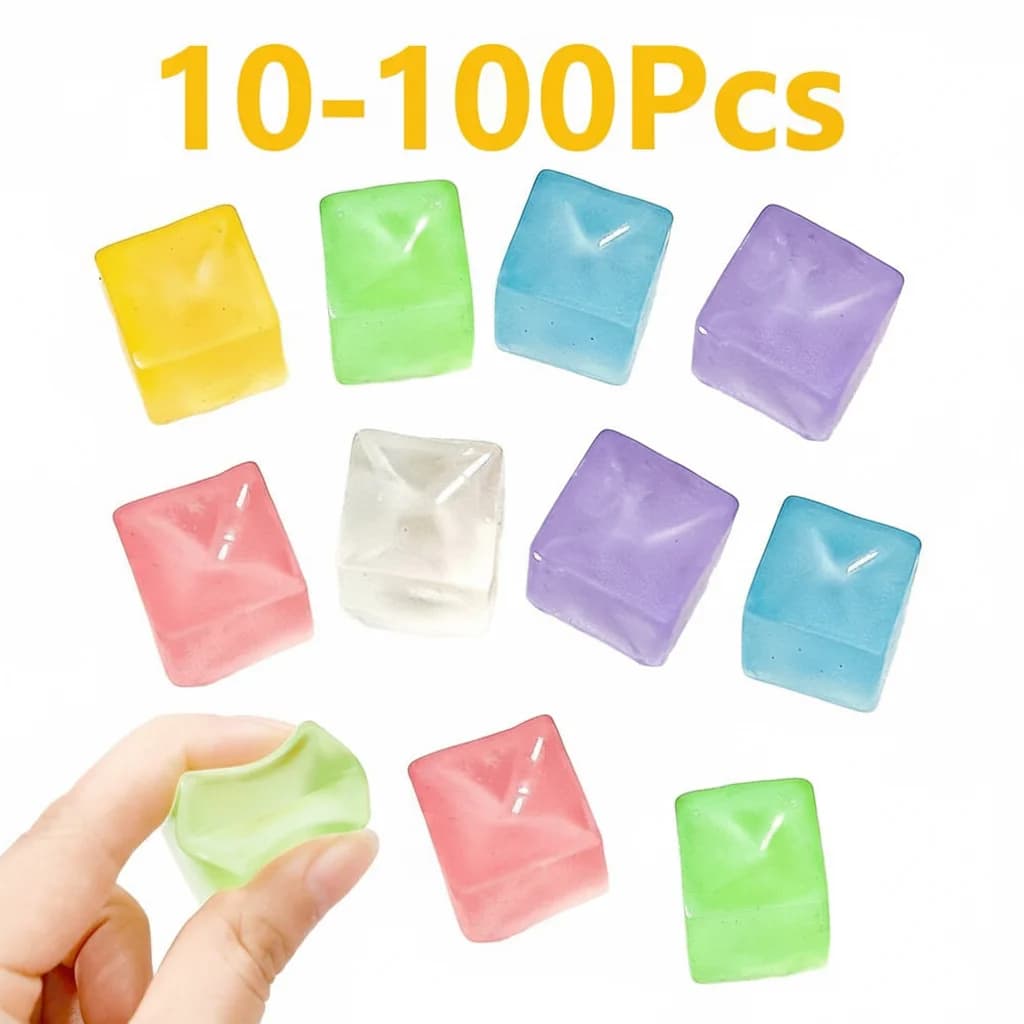 10-100Pcs Cute Fidget Toy Mini Squishy Toys Mochi Ice Block Stress Ball Toy Kawaii Transparent Cube cat paw fish Stress Relief