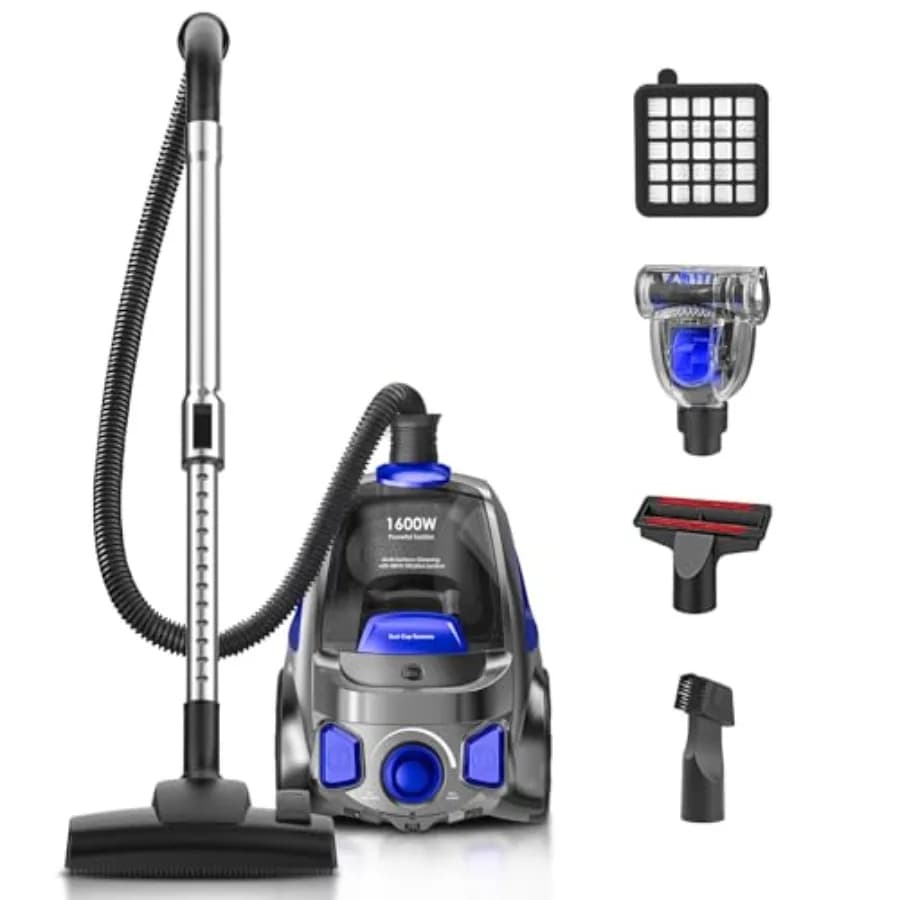Aspirapolvere a Bidone 40Kpa 1600W Cyclon Power Senza Sacco per Casa, Contenitore Polvere Grande da 3.7QT, Leggero