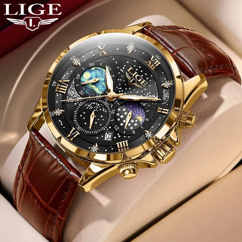 LIGE 2024 Top Luxury Brand Uomo Orologi sportivi in vera pelle Orologio militare da uomo Data maschile Orologio al quarzo Relogio Masculino