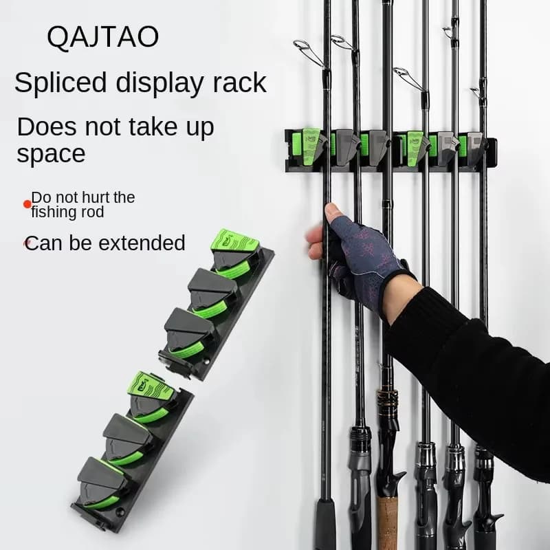 QAJTAO Wall mounted and 3M adhesive fishing rod rack, vertical fishing rod display rack with 3 holes for splicing fishing gear