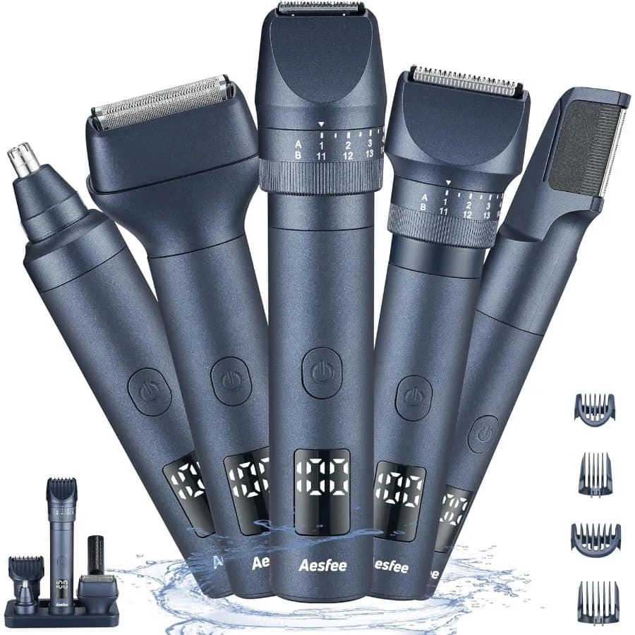 Kit regolabarba per uomo Quadrante preciso regolabile 20 lunghezze 5IN1 Rasoi elettrici e tagliacapelli Set corpo naso orecchio baffi