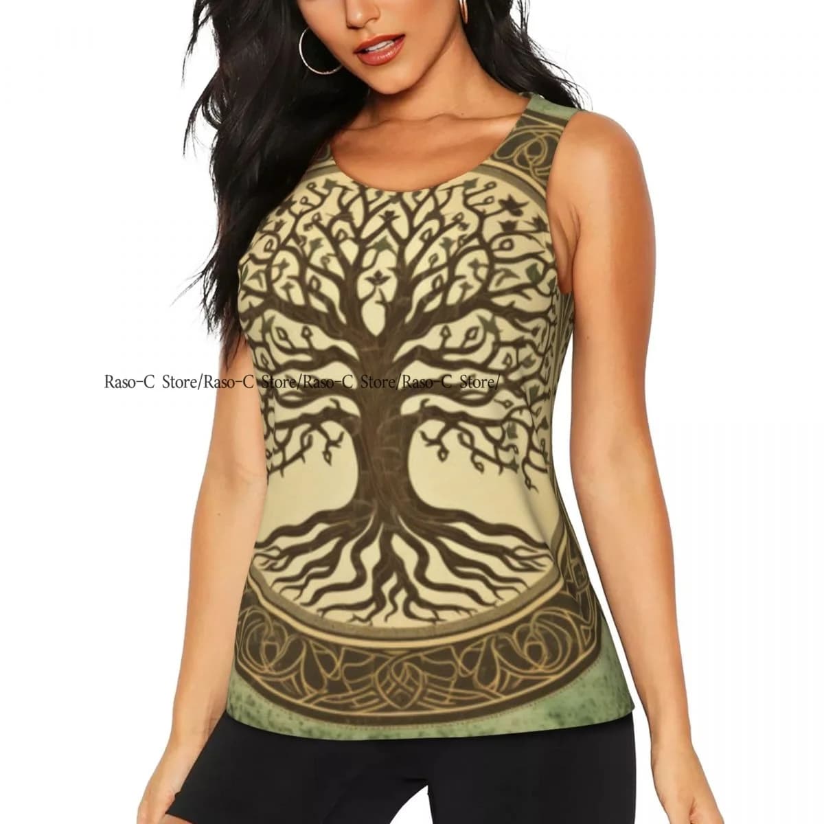 Canotta da yoga senza maniche da donna Albero magico della vita Simbolo sacro Camicie da yoga per allenamento sportivo da corsa ad asciugatura rapida