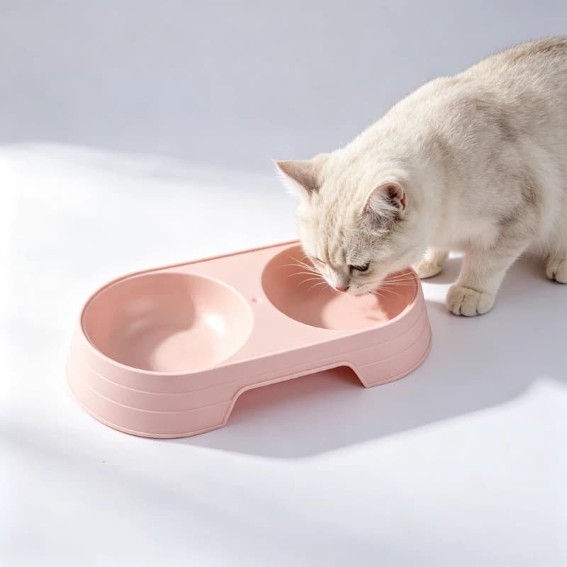 Plastic Double Pet Bowl Elevated Integrated Food Water Feeder Bowl for Cats Daily Eating Drinking Supplies