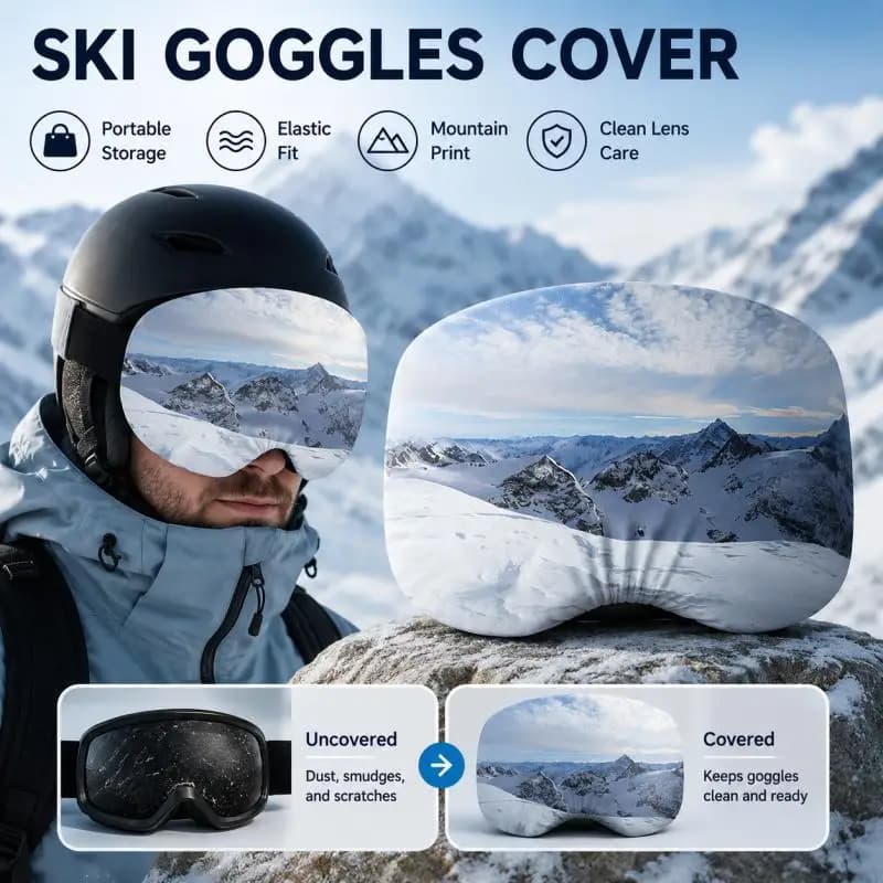 Snow Mountain Ski Goggle Cover, Goggle Sock Lens Sleeve, Elastic Portable Storage Accessory for Skiing Snowboarding Travel