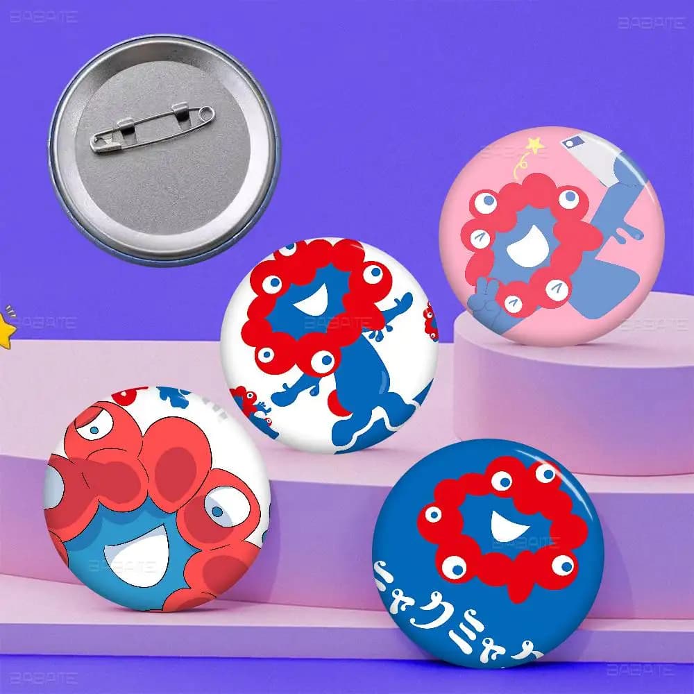 Cartoon M-Myaku-Myaku Creative Pins Funny Faces Round Snap-in Brooch Badge Backpack Hat Accessories Jewelry Gifts