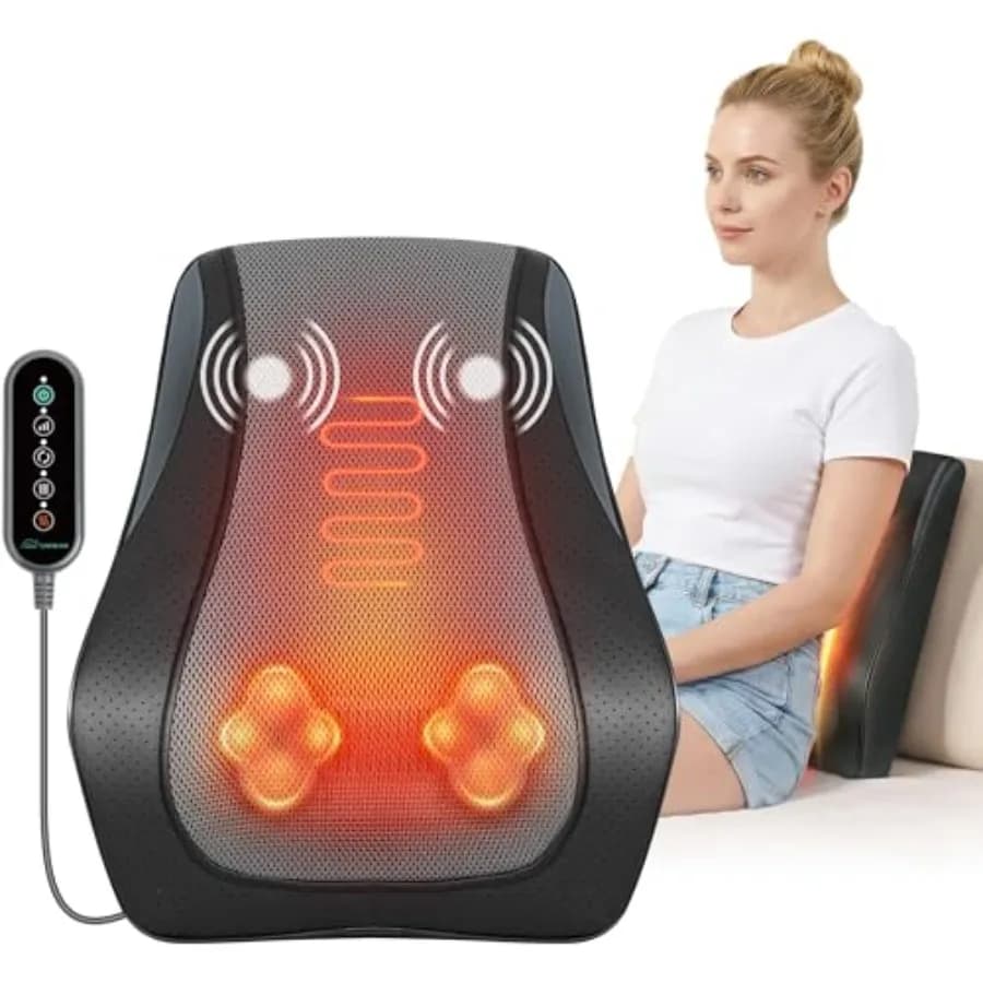 Massaggiatore Shiatsu per Schiena con Calore, Cuscino Massaggiante 3D per Sedia, Massaggio Profondo per Schiena, Collo e Zona Lombare