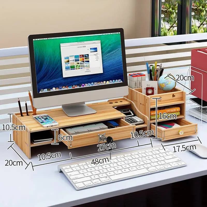 Lcd Computer Monitor Riser Stand Wood Office Desktop Storage Organizer Rack Box Simple Style Wooden Material Jewelry Box