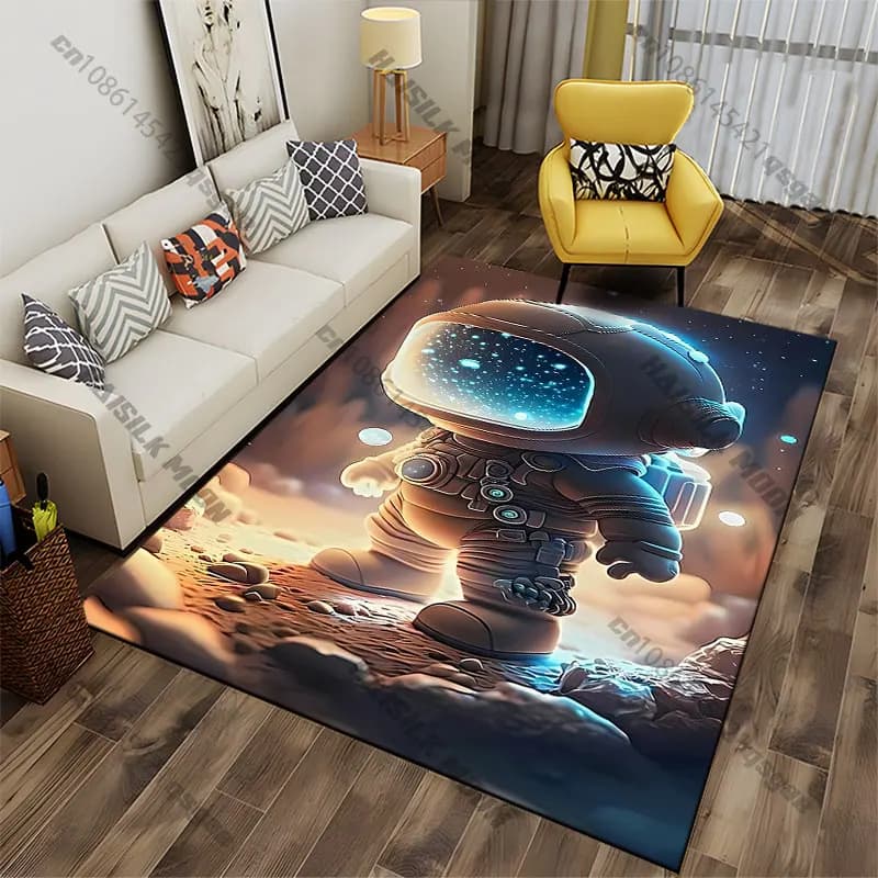 Tappeto con motivo avventura spaziale in corso, tappeto da yoga, decorazione per soggiorno, tappetino per gattonare per bambini, zerbino, tappeto decorativo
