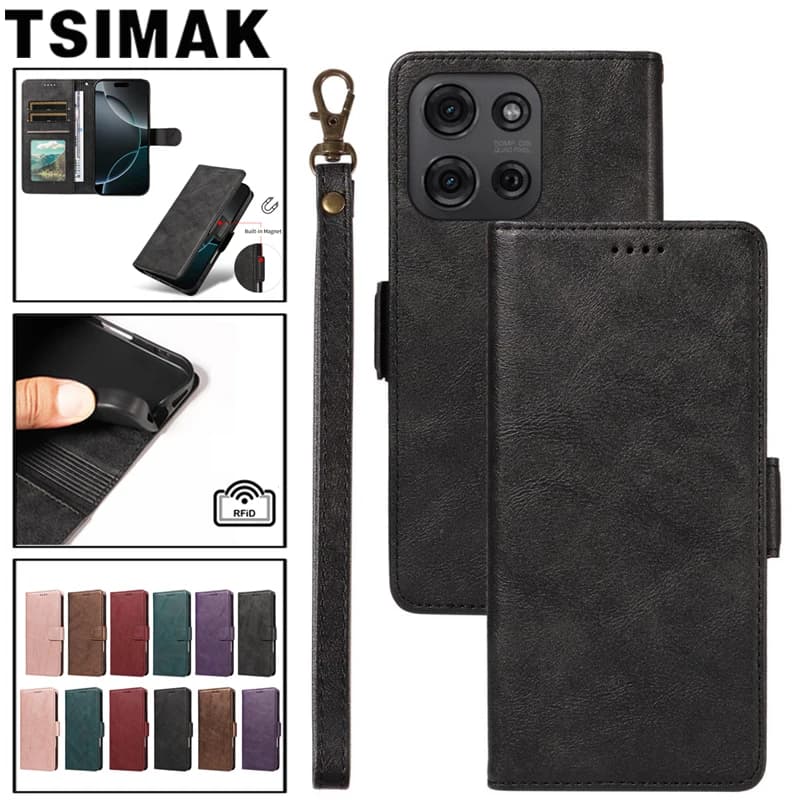Leather Case For Motorola Moto G15 G35 G55 G75 G85 G05 G14 G24 G34 G54 G84 G04 G04S E14 E15 Flip Wallet RFID Phone Cover