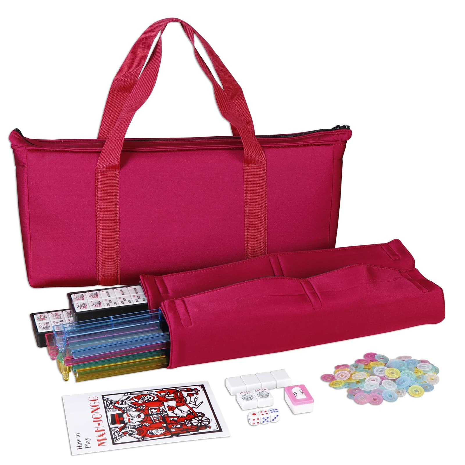 Set Completo di Mahjong Americano da 166 Pezzi con Tessere da Collezione e Spintori per Giocare in Famiglia