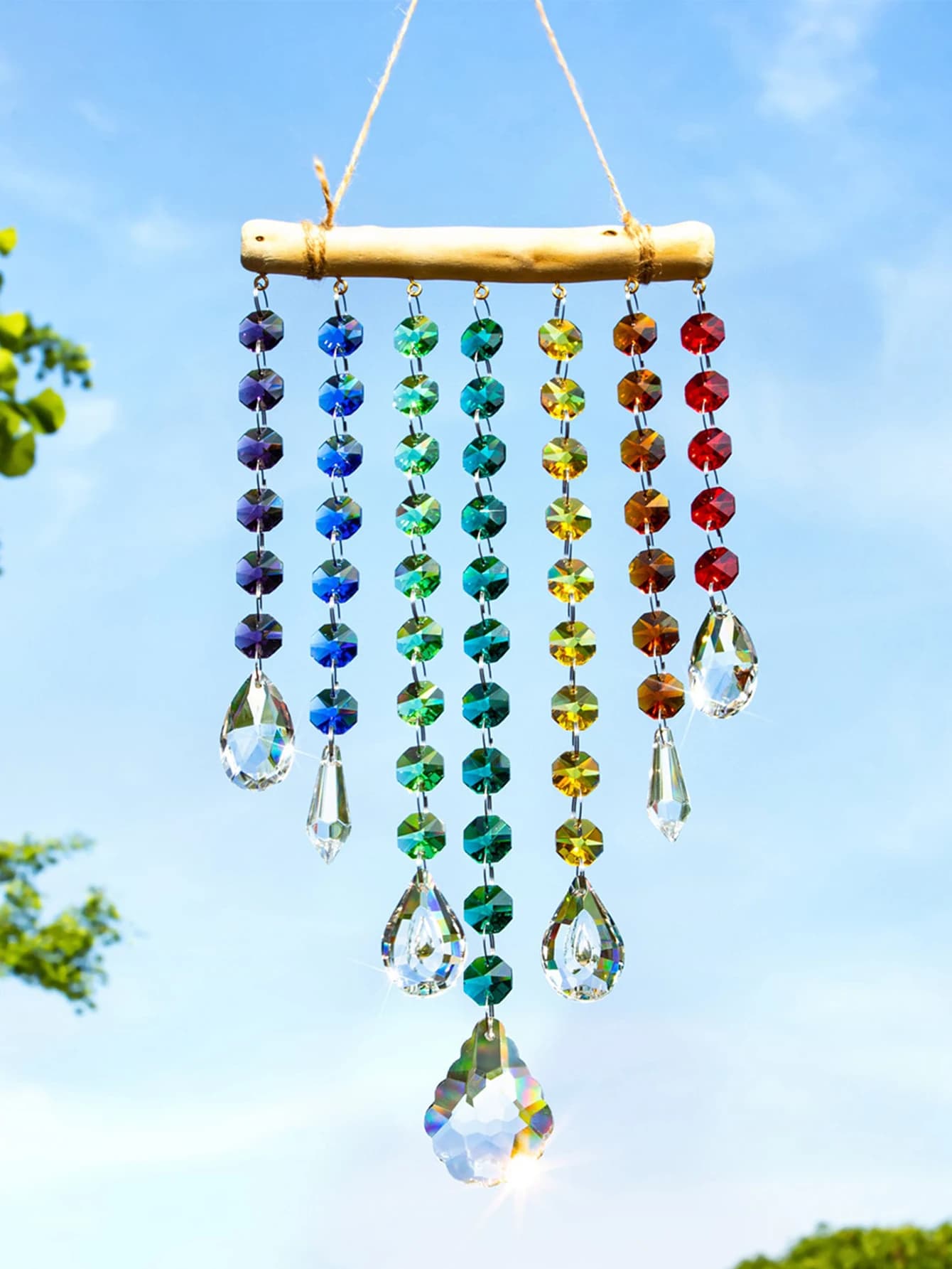 1pc Crystal Wind Chime Pendant Outdoor Gardening Window Room Illusion Rainbow Hanging Wall Decorations