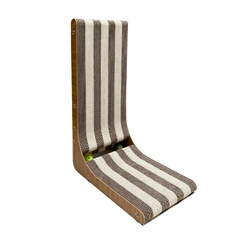 Modern Luxury L-Shape Striped Cat Scratcher Large Cardboard Cat Scratching Board Post with Ball