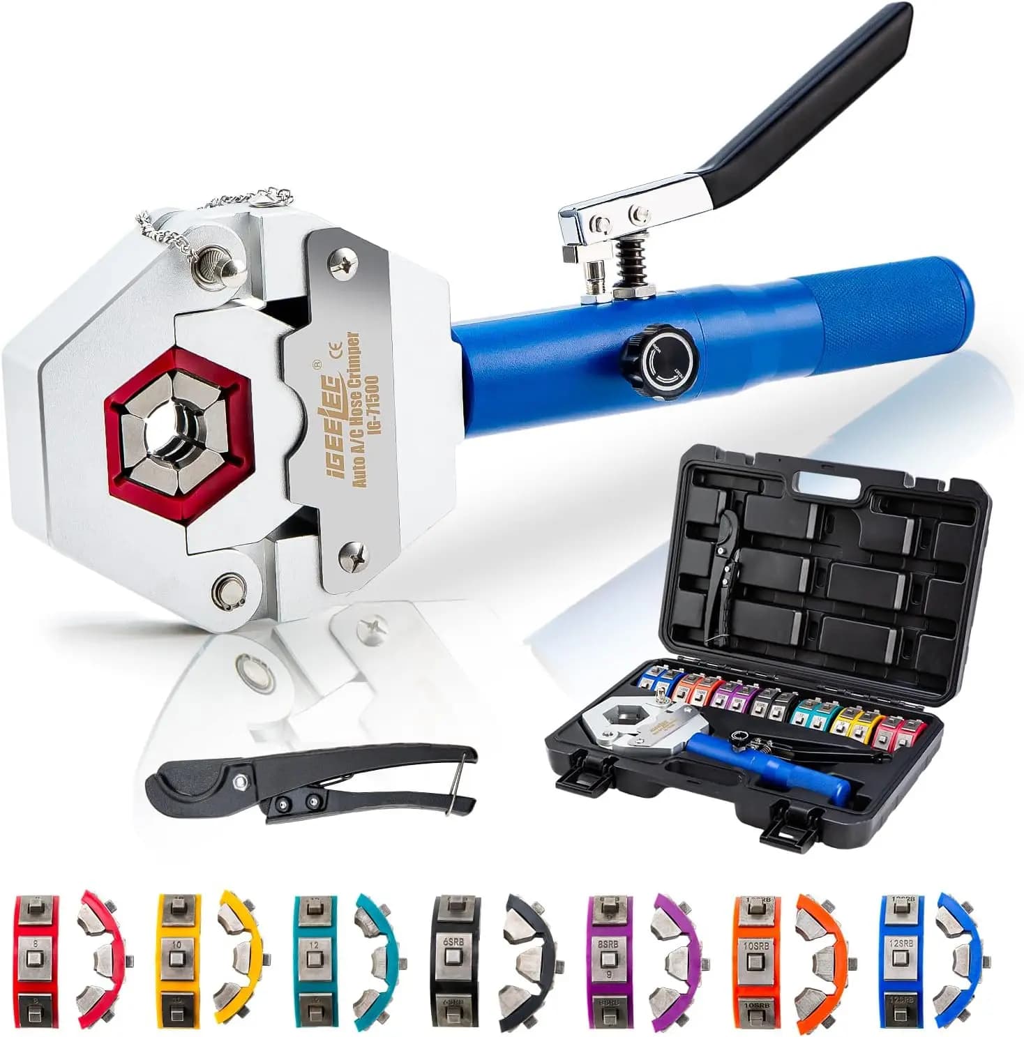 Hydraulic crimping clamp for AC pipes with 7 matrices, suitable for barb and pressure fittings | IG-71500
