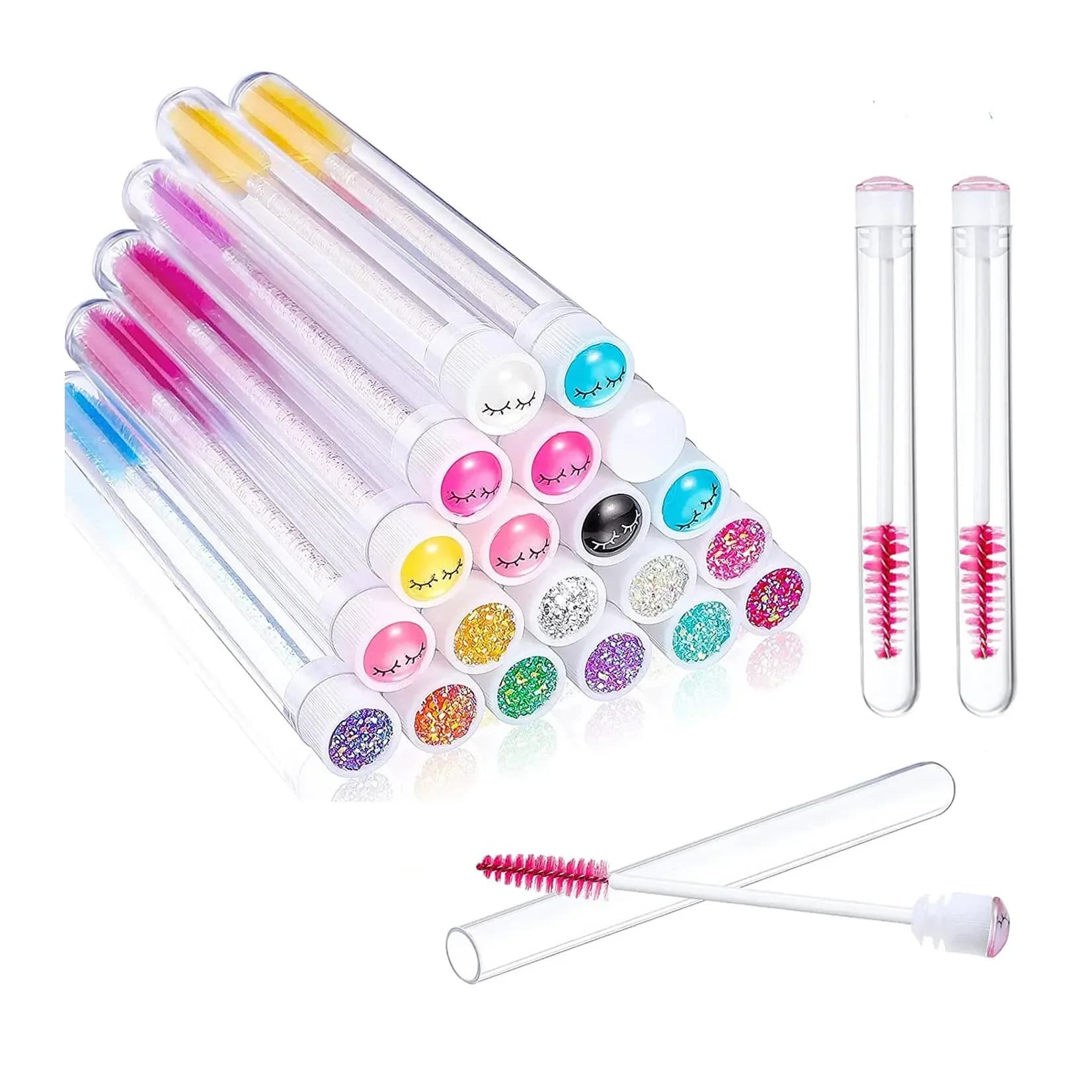 50 Pz/Lot Dust Testing Brush For Eyelash Reusable Vacuum Tube Lash Mascara Bacchetta Case Replaceable Makeup Applicators Wholesale Container