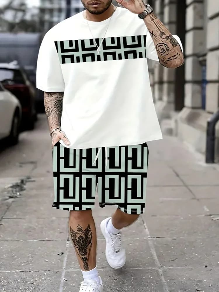 Nuovo Stile Estivo: Completo Uomo con Pantaloncini e Maglietta a Maniche Corte, Traspirante e Casual con Stampe 3D - Abbigliamento Streetwear Maschile