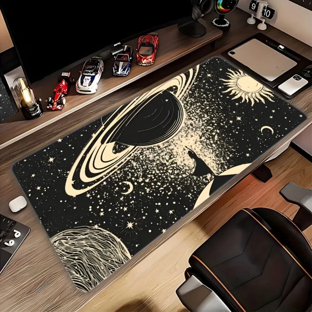 Tappetino per mouse extra large Black White Starry Sky Wish Girl, tappetino da gioco per ufficio resistente e cucito antiscivolo
