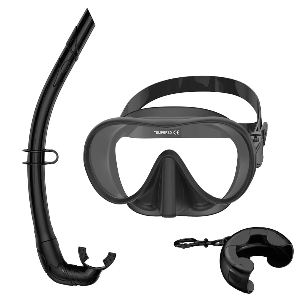 Wet snorkeling set with panoramic HD underwater mask without frame with tempered glass swim glasses with ultra wide BC Poctet vision for adults
