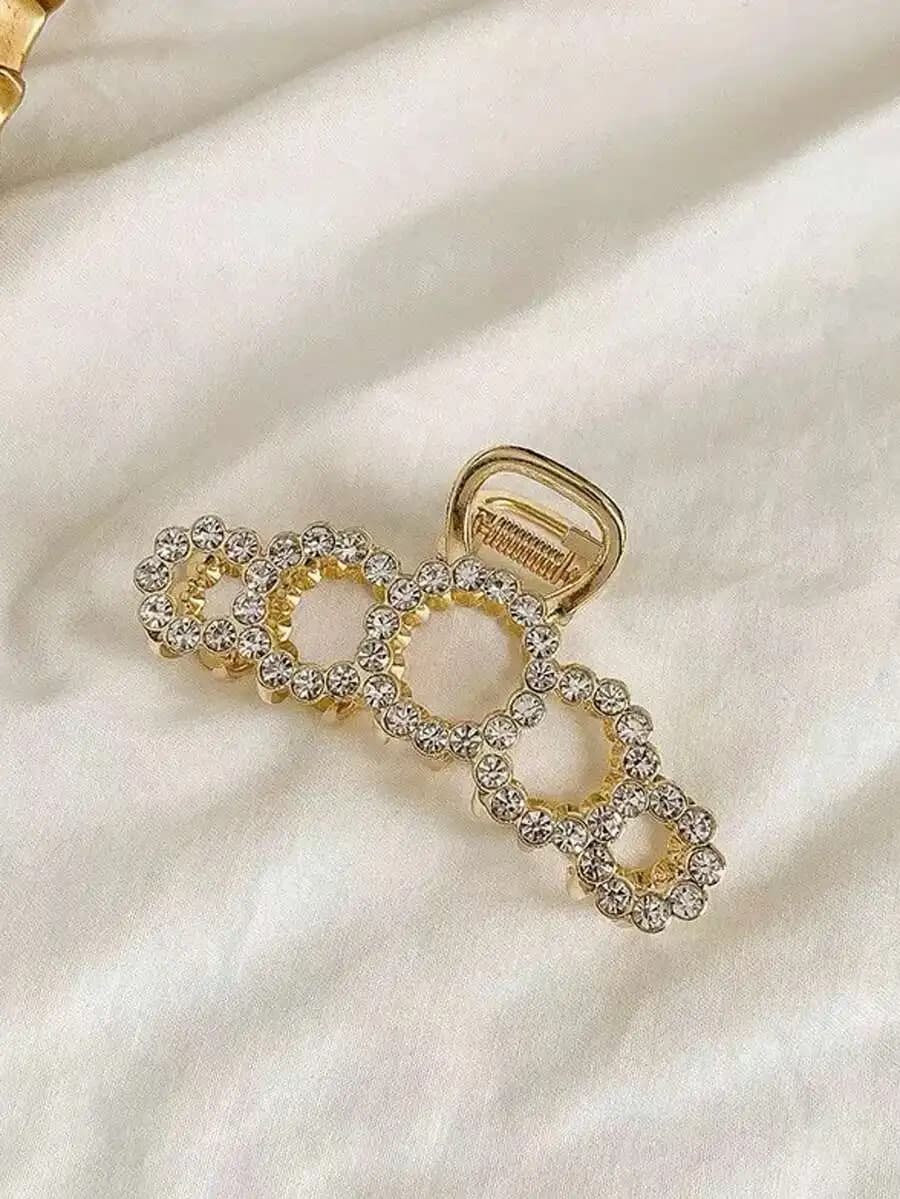 Elegante fermaglio per capelli in metallo jumbo con strass di cristallo per acconciature da donna.