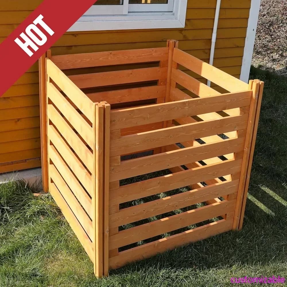 Composter in legno con recinzione e schermi per la privacy, 4 pannelli, 36"L x 36"W x 36"H, per esterni, contenitore per rifiuti