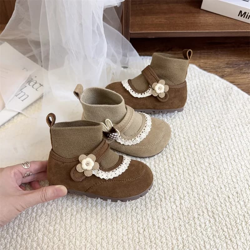 Scarpe Casual da Bambina con Fiori, Stivali da Principessa, Punta Tonda, Versatili, Nuovissimi Stivaletti a Calzino per Neonata 2026, Suola Morbida, di Tendenza