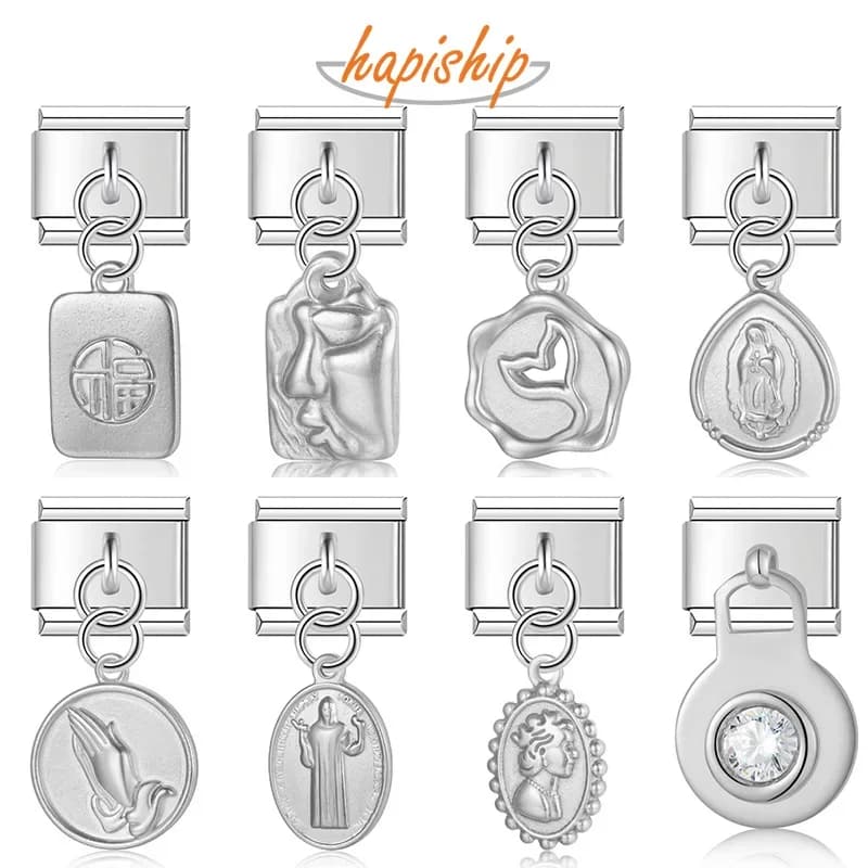 Hapiship 2024 Moda Donna Coda di Pesce Religione Fascino Italiano Collegamenti Misura 9mm Bracciale In Acciaio Inox Gioielli FAI DA TE Che Fanno DJ1042