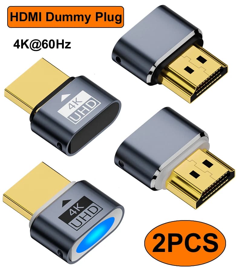 2PCS Plug fit compatible HDMI 4K HDR Virtual Monitor EDID Emulator Adapter Display Ghost Without Head Support UP 4k @ 60Hz 1080 @ 120