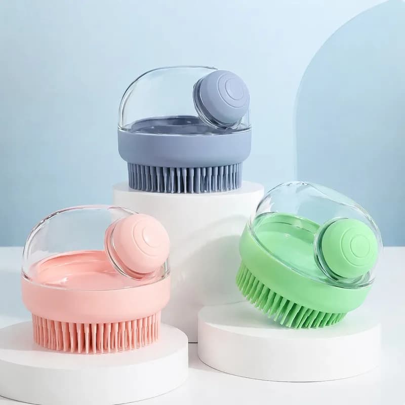 Silicone Massage Pet Shampoo Brush with Shampoo Storage Tank, Durable Bath Cleaning Brush for Dogs Cats