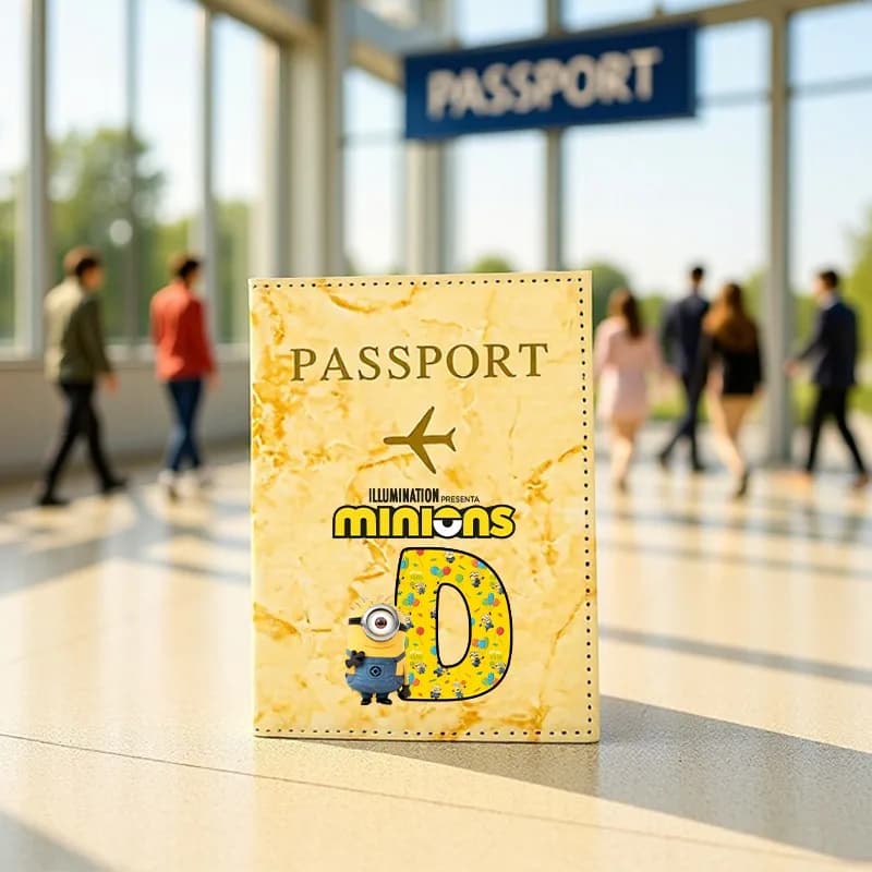 Minionses Multifunctional Airplane Passport Cover Case Women Men Kawaii Wallet Purse ID Card Holder Travel Passport Protective