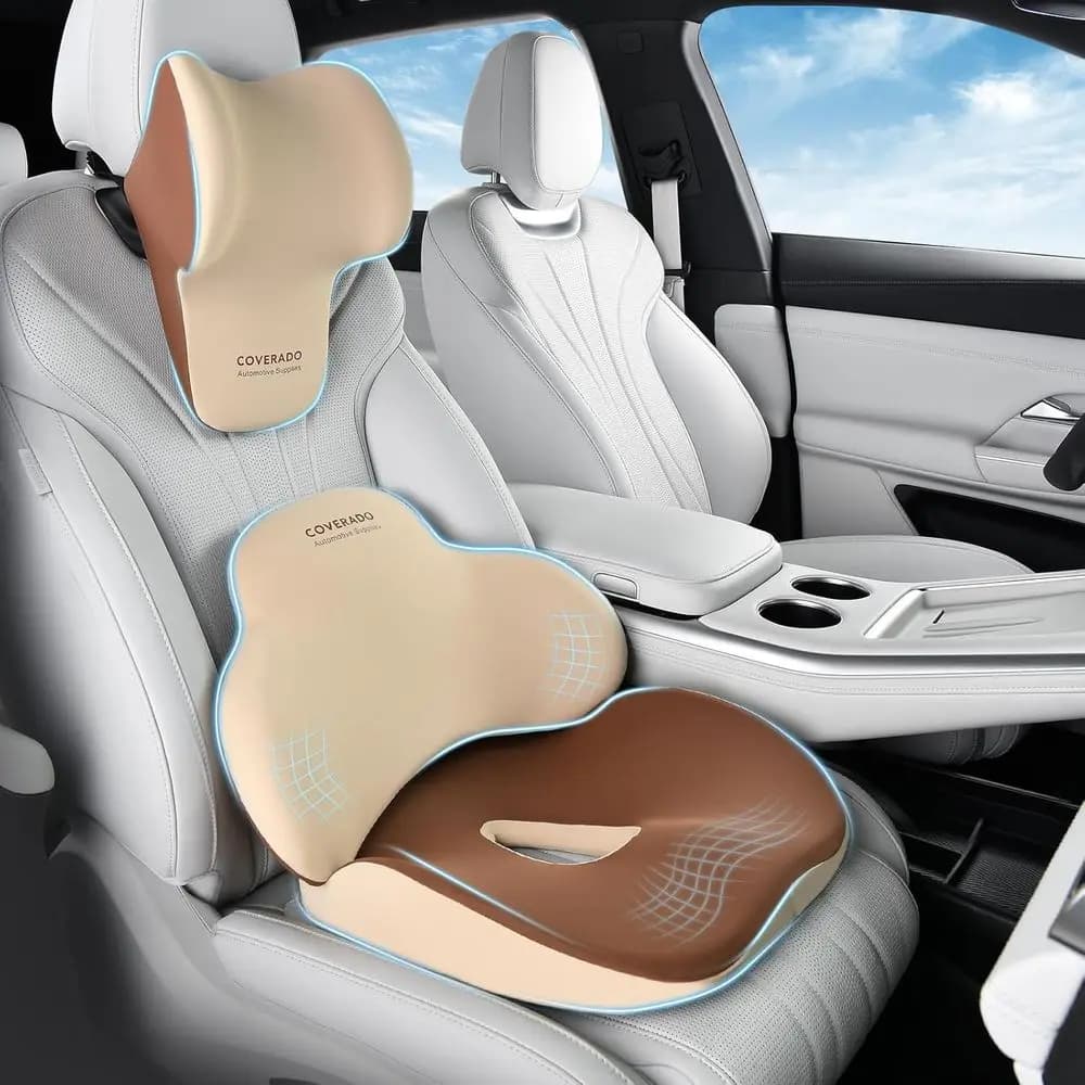 Cuscino per Sedile e Supporto Lombare con Poggiatesta in Memory Foam, Supporto Ergonomico per la Schiena, Cuscino per Sedile Auto, Poggiatesta per Collo, B