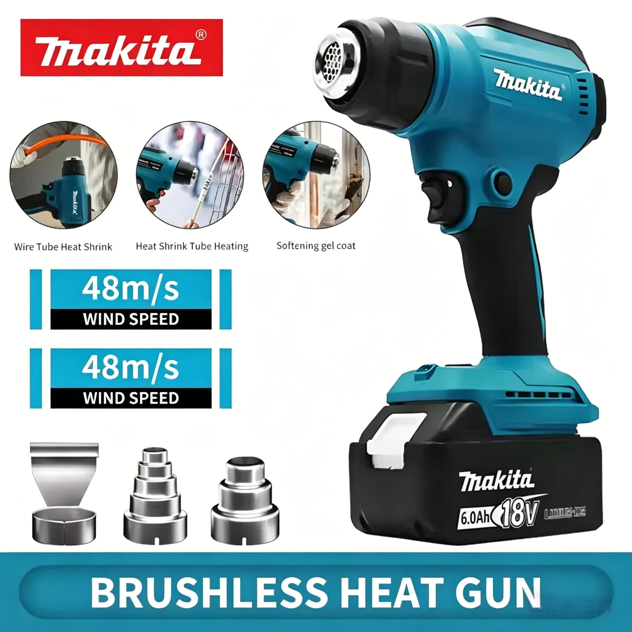 Pistola Termica Industriale Makita Senza Fili 18V a Batteria, Regolabile, Portatile, Elettrica, con Controllo della Temperatura