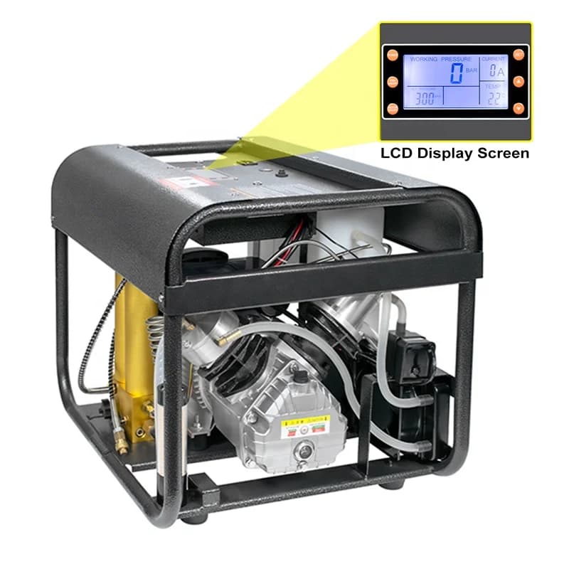 Compressore d'Aria per Immersioni e Snorkeling TUXING con Display LCD, 110V 220V, Doppio Cilindro, Doppio Stadio, Arresto Automatico, 30mpa/4500psi/300bar