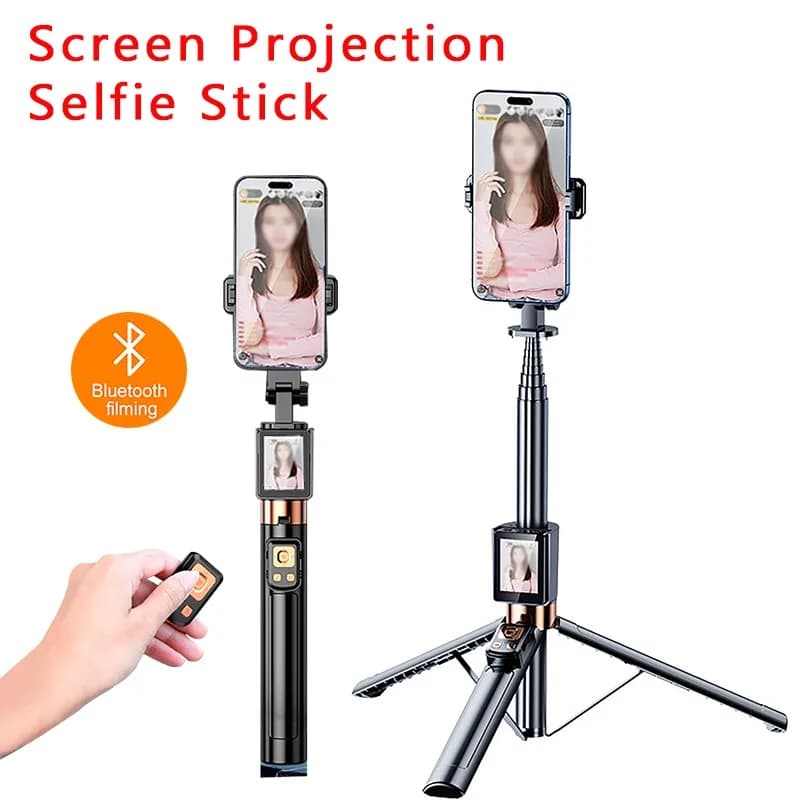 Mirroring per schermo Selfie Stick Bastone telescopico in lega di alluminio Doppio telecomando Bluetooth Proiettore per schermo WIFI per smartphone