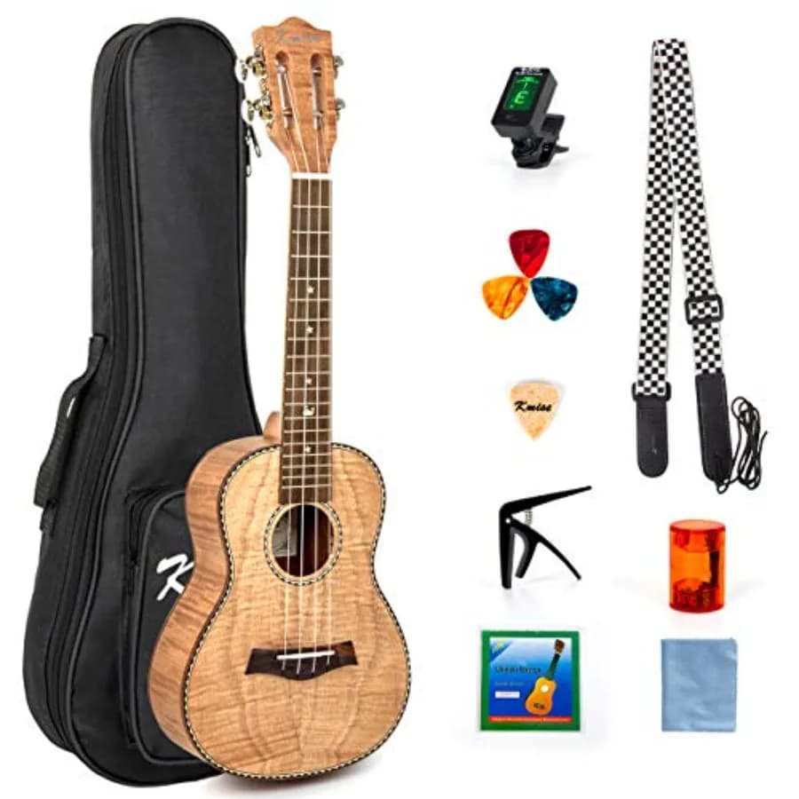 Ukulele da Concerto Classico da 23 Pollici con Paletta in Okoume Leggero e Resistente, Colore Tiger Flame, per Principianti Adulti e con Chitarra in Sol