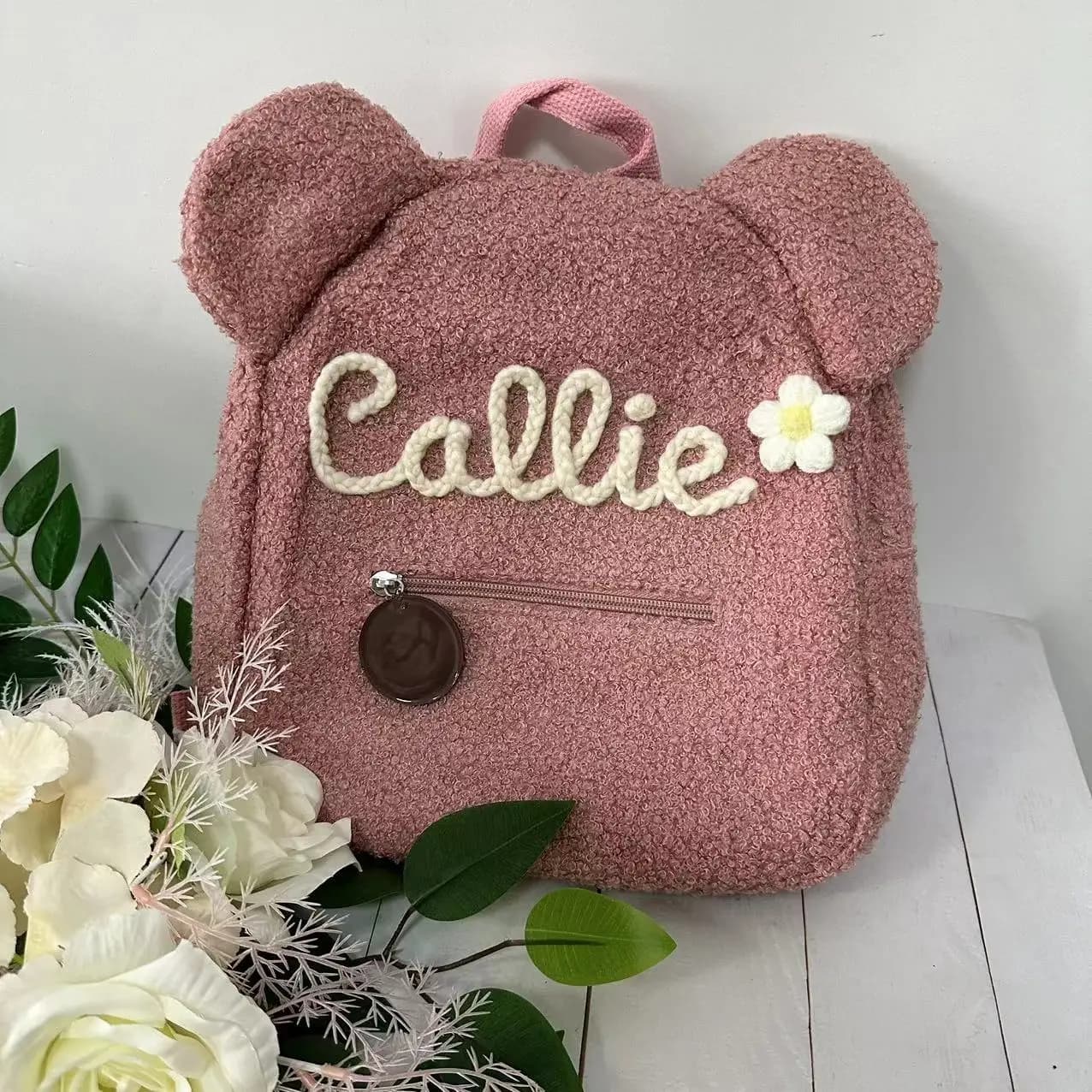 Zaino personalizzato con orsacchiotto ricamato a mano Nome personalizzato Borsa da viaggio portatile per bambini Borsa a tracolla da donna