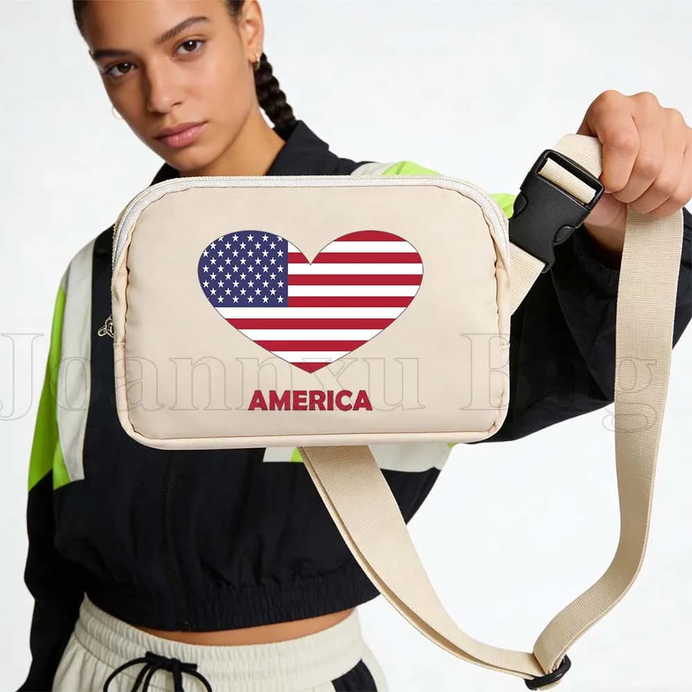 Waterproof Sports Waist Bag with American Flag, Running and Cycling Wallet, Portable Cellular Case, Gym and Jogging
