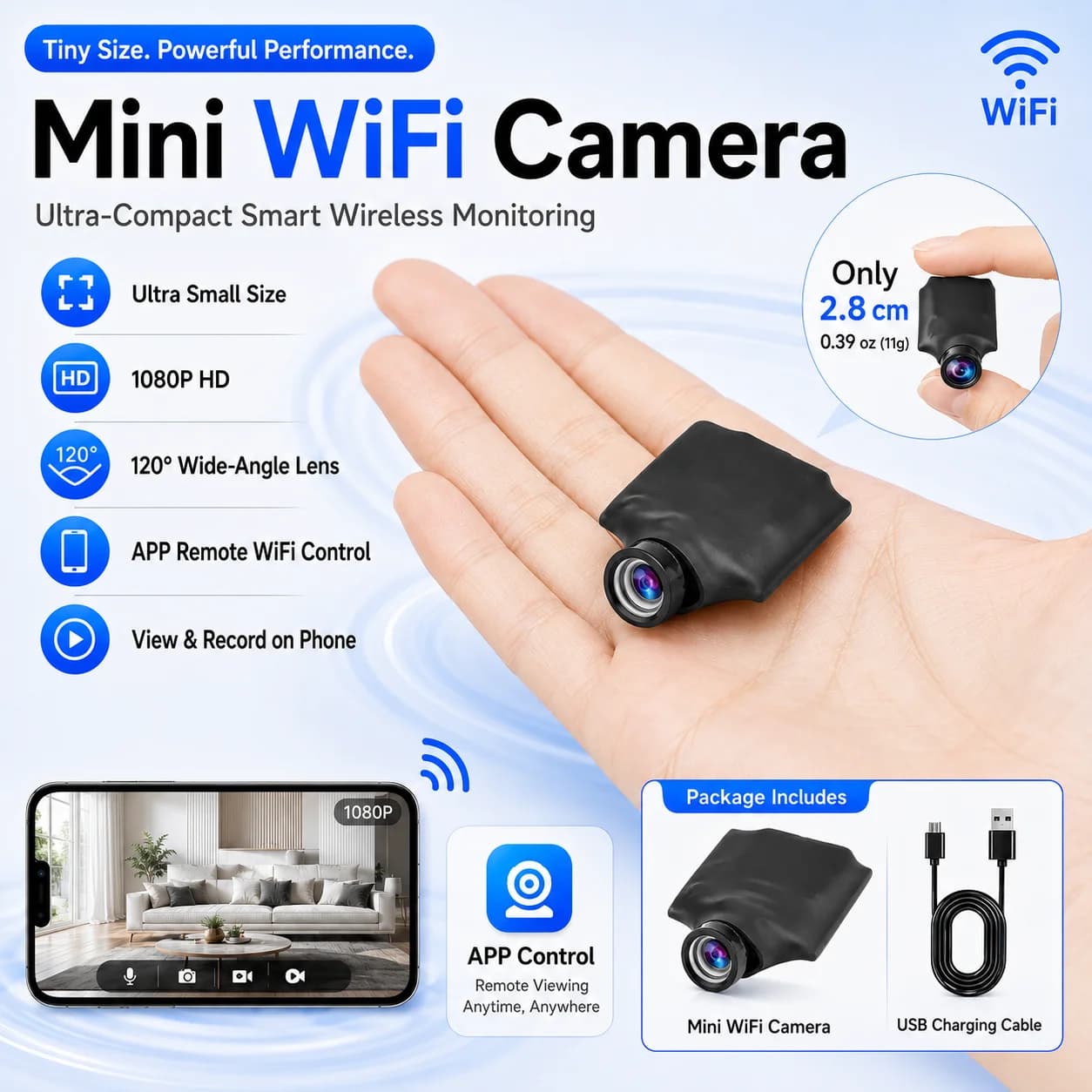1080P HD Mini WiFi IP Camera 120° Wide Angle Wireless Security Camera Motion Detection Remote APP Video Recorder for Home Baby M