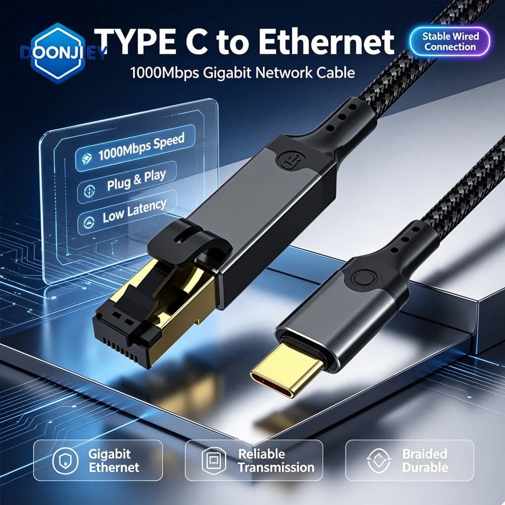 10/100/1000Mbps USB C to Ethernet Cable USB3.0 Type C to RJ45 Gigabit LAN Network Converter Adapter Cable CAT6 Cable for Laptop