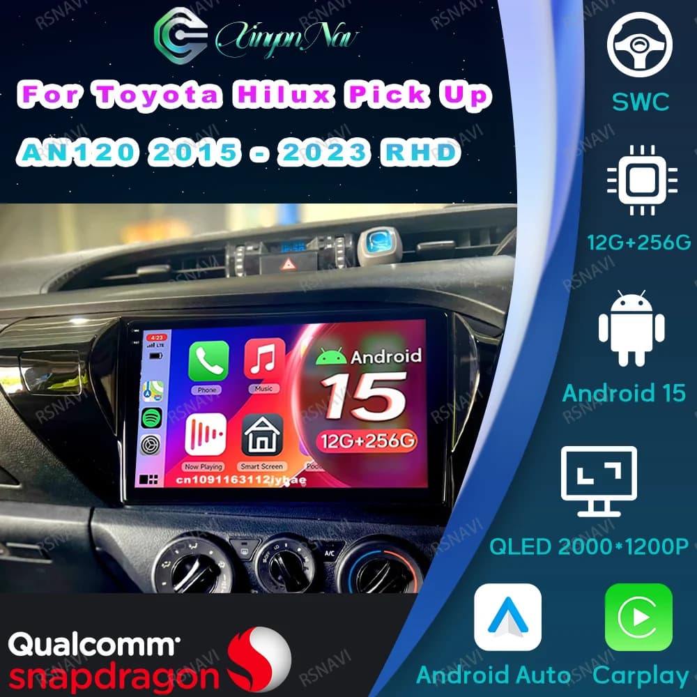Android 15 PerToyota Hilux Pick Up AN120 2015 - 2023 RHD Supporto per telefono Aspirapolvere per auto Dacia Duster Dash Car Camera Stereo