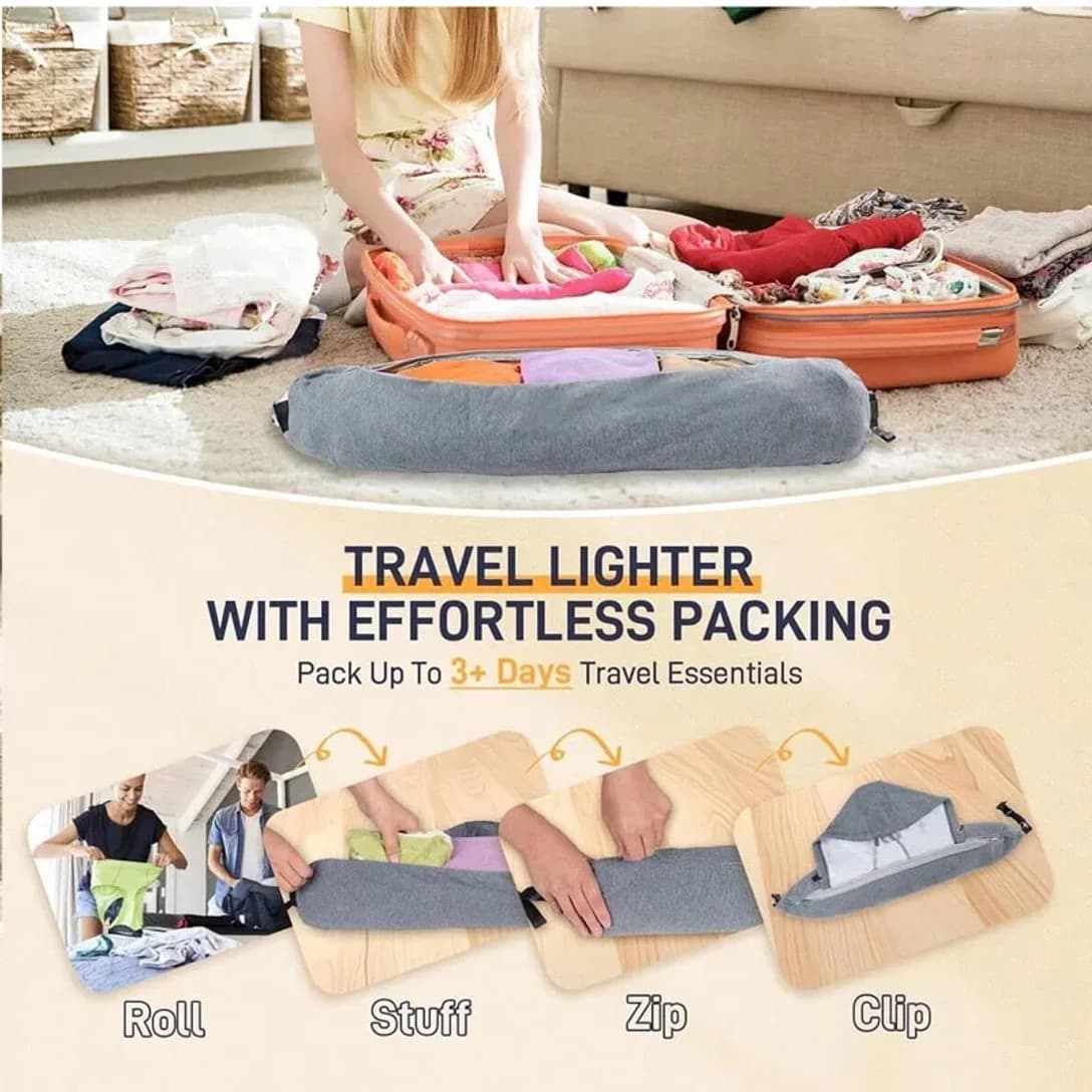 1 hooded travel pillow with storage bag - soft, fillable neck pad suitable for airplane travel, car travel, clothing styling des