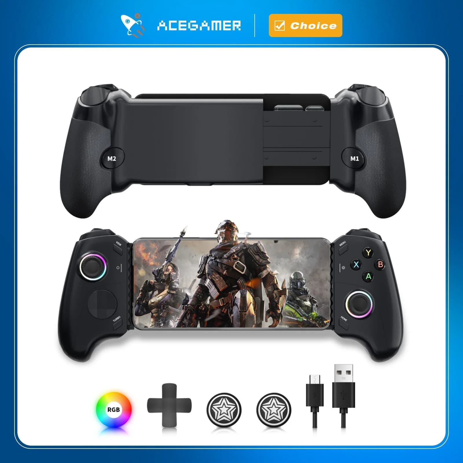 AceGamer Gamepad Type-C Mobile Gaming Controller for iPhone 15 Series/Android, Stretching Phone Controller with Hall Effect Joys