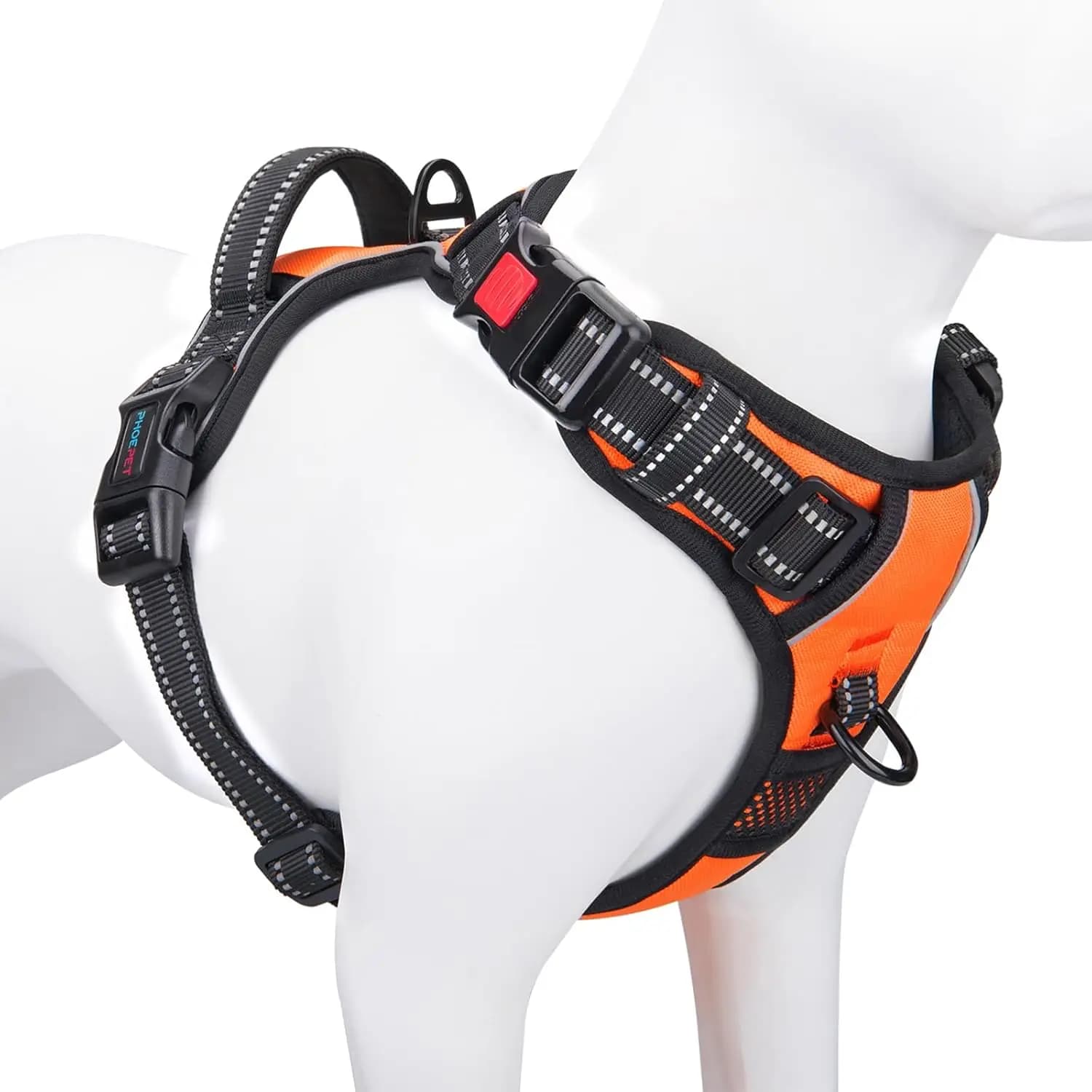 Imbracatura Riflettente Media per Cani con Clip Frontale, Maniglia, Anelli e Fibbie in Metallo Regolabili - Facile da Indossare/Togliere (Arancione)