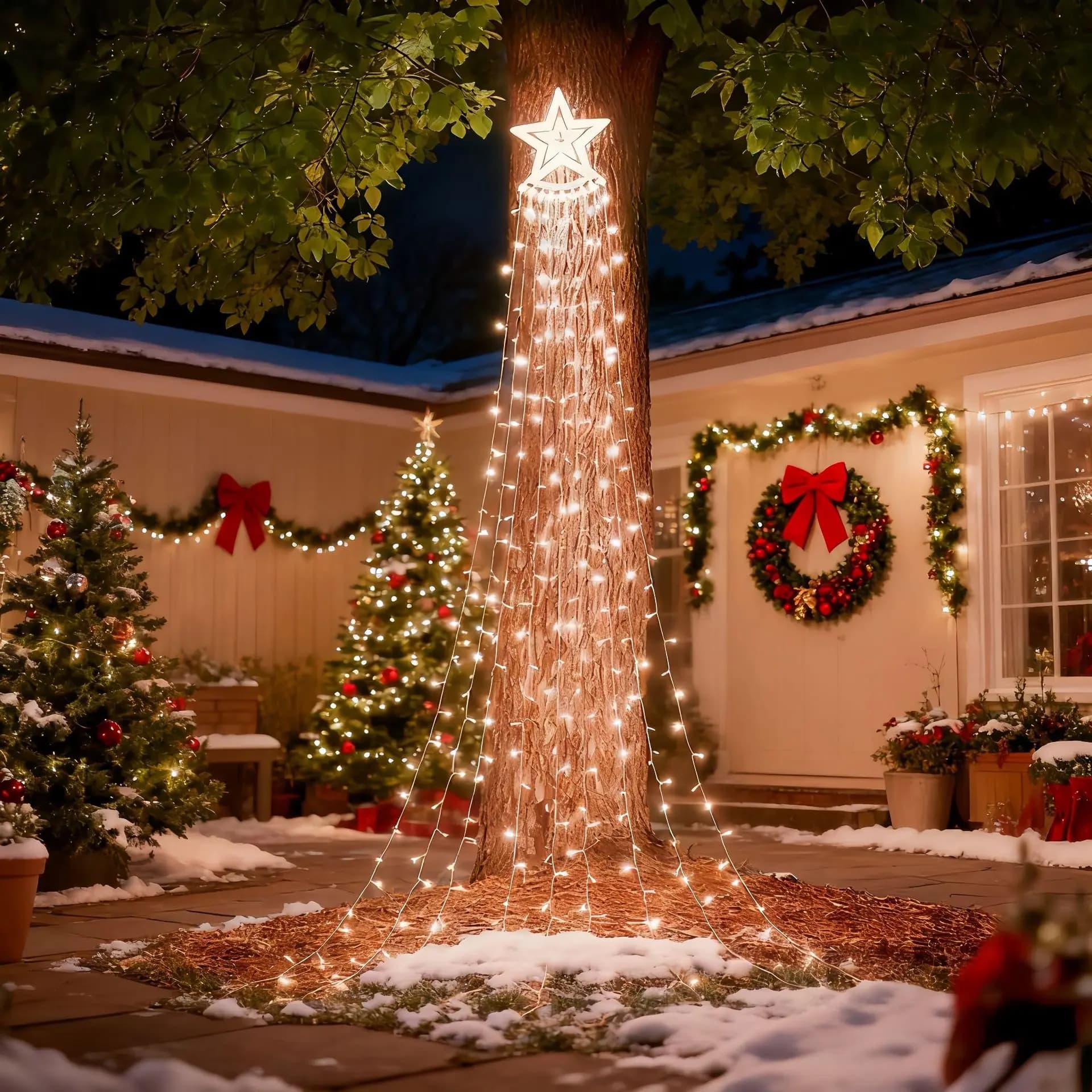 Illuminazione natalizia Luci natalizie a LED 8 modalità Ghirlanda da esterno Stella Cascata Luci da fata per decorazioni da giardino per feste
