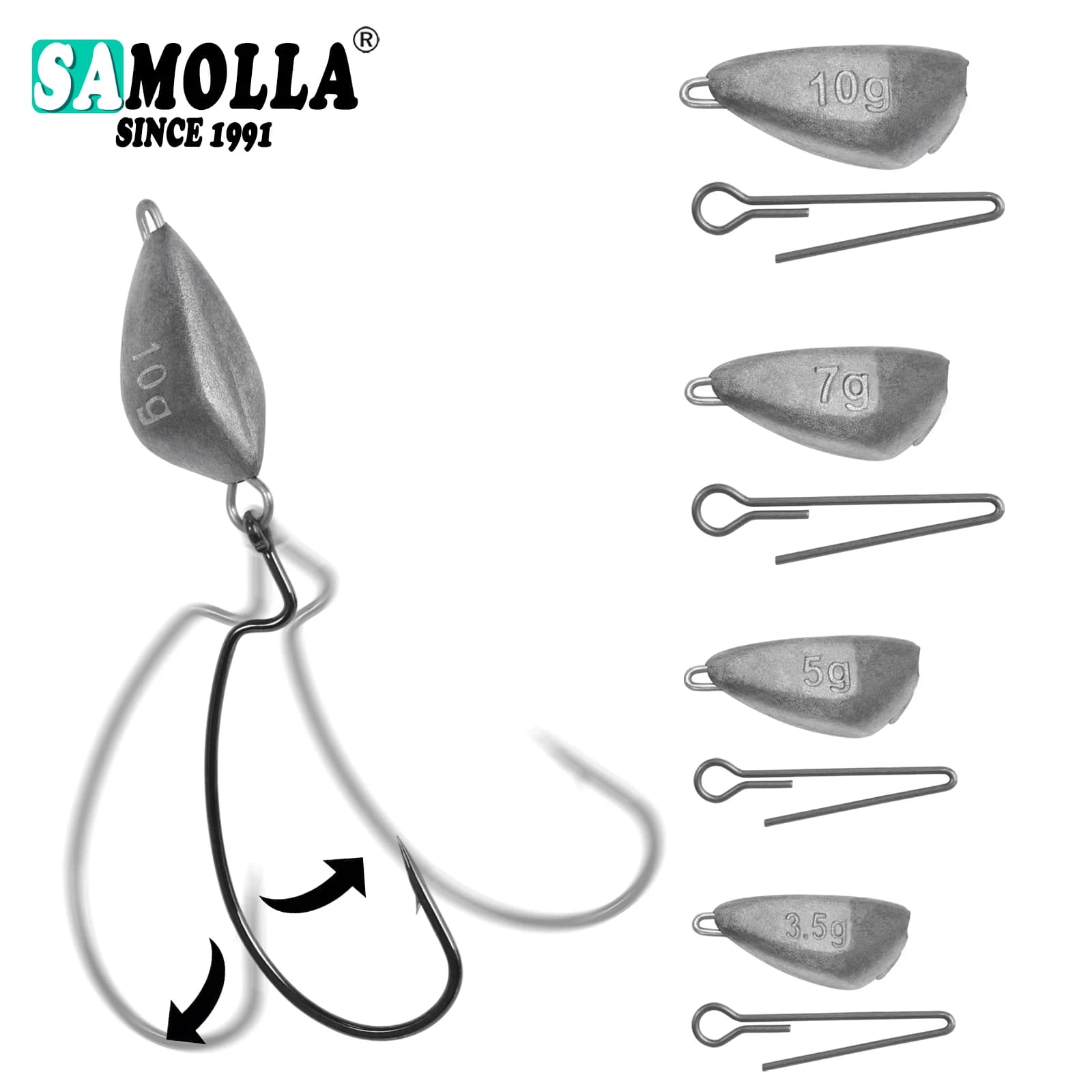 SAMOLLA 5 pieces Jig Head Fishing weight, Lead for crank hook, Fishing equipment accessories