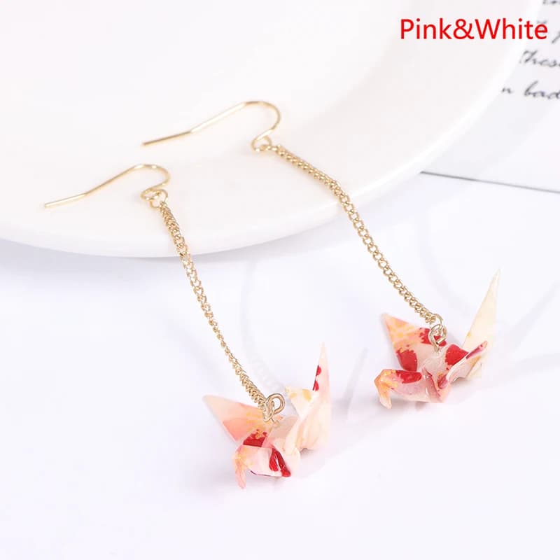 1pair Kranich Earrings Origami Miniblings Bird Cranes Faltkunst Senbazuru Paper