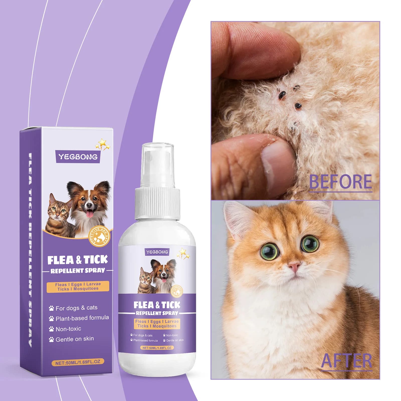 Pet External Deworming Spray - Gentle, Cleansing, Effective Against Mites and Fleas, Safe and Soothing for Cats and Dogs