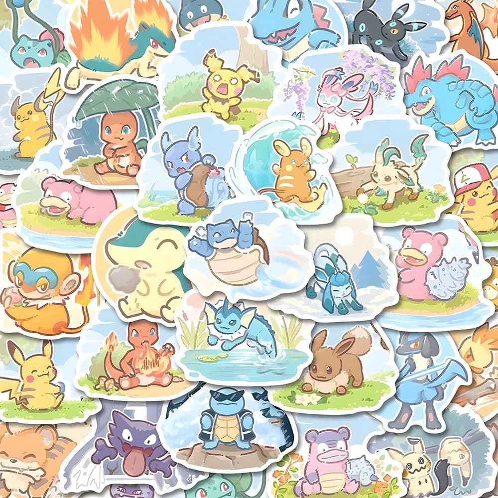 10/30/60pcs Kawaii Oil Painting Pokemon Anime Stickers Cute Pikachu Decals Laptop Motorcycle Phone Car Toys Decoration Sticker