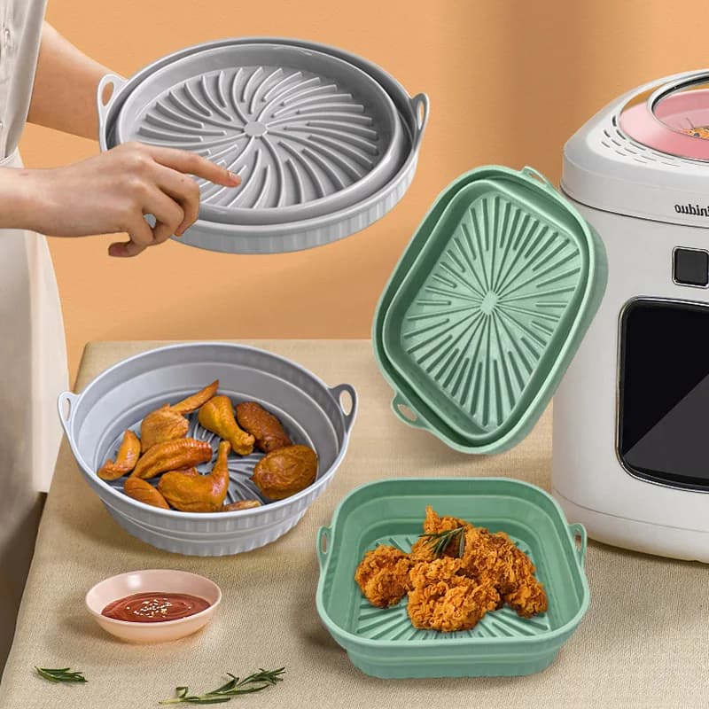 Rivestimenti in Silicone Pieghevoli per Friggitrice ad Aria, Riutilizzabili, Antiaderenti, Sicuri per Alimenti, Accessori da Cucina