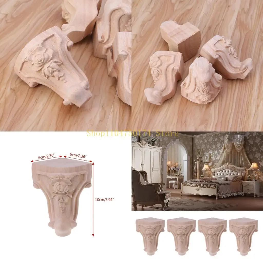 Gambe per mobili in legno intagliato da 4 pezzi Gambe per divani vintage per mobile Comodino in vendita