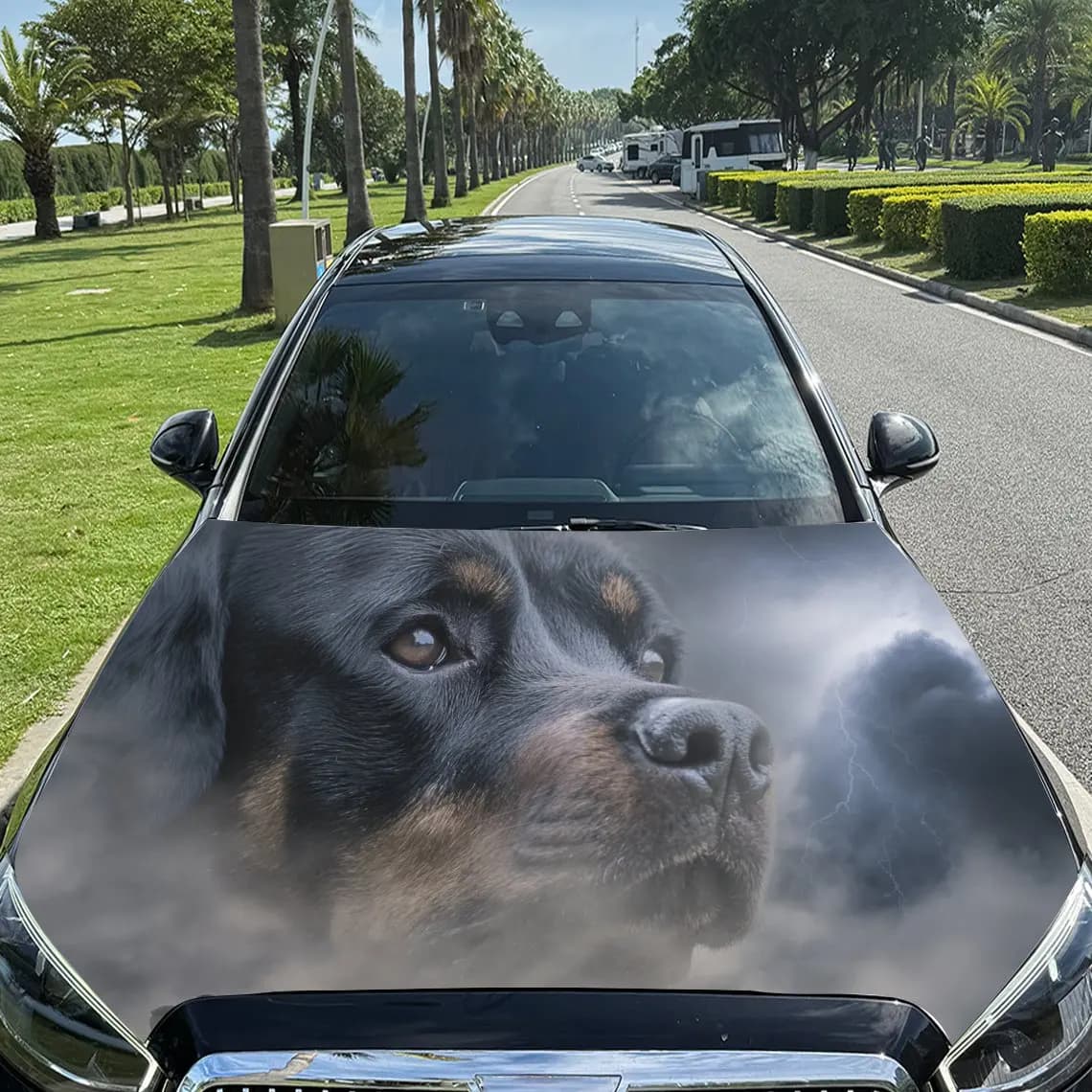 Car hood sticker with dog head, water-resistant, protection for all seasons, suitable for cars, trucks, SUVs, motorcycles, B