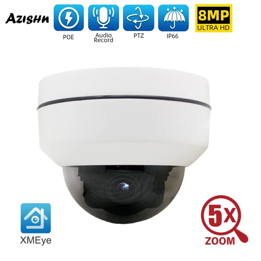 Telecamera IP POE antivandalismo Ultra HD PTZ 4K 8MP 5MP 4MP Zoom ottico 5X Telecamera di sorveglianza impermeabile esterna in metallo XMEYE